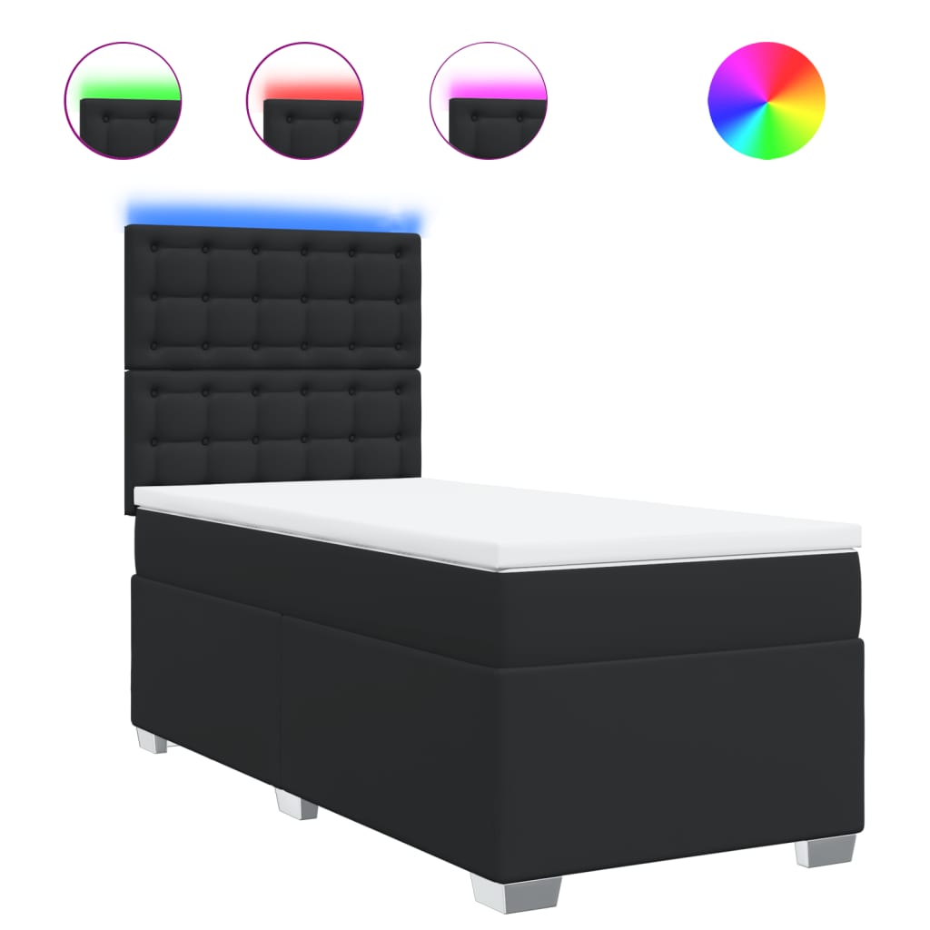 vidaXL Κρεβάτι Boxspring με Στρώμα Μαύρο 100x200εκ.από Συνθετικό Δέρμα