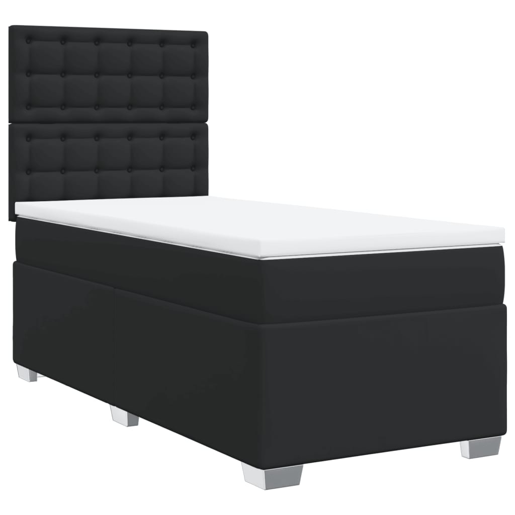 vidaXL Κρεβάτι Boxspring με Στρώμα Μαύρο 100x200εκ.από Συνθετικό Δέρμα