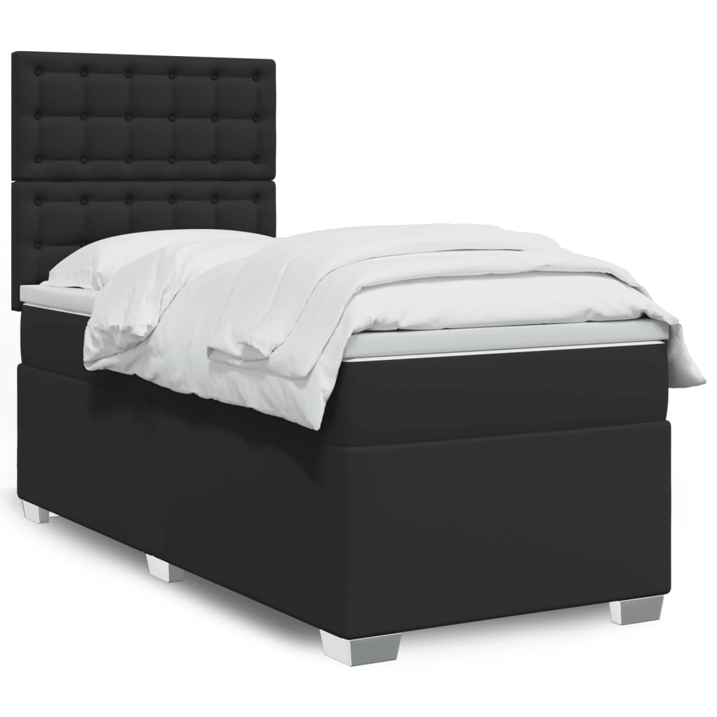 vidaXL Κρεβάτι Boxspring με Στρώμα Μαύρο 100x200εκ.από Συνθετικό Δέρμα