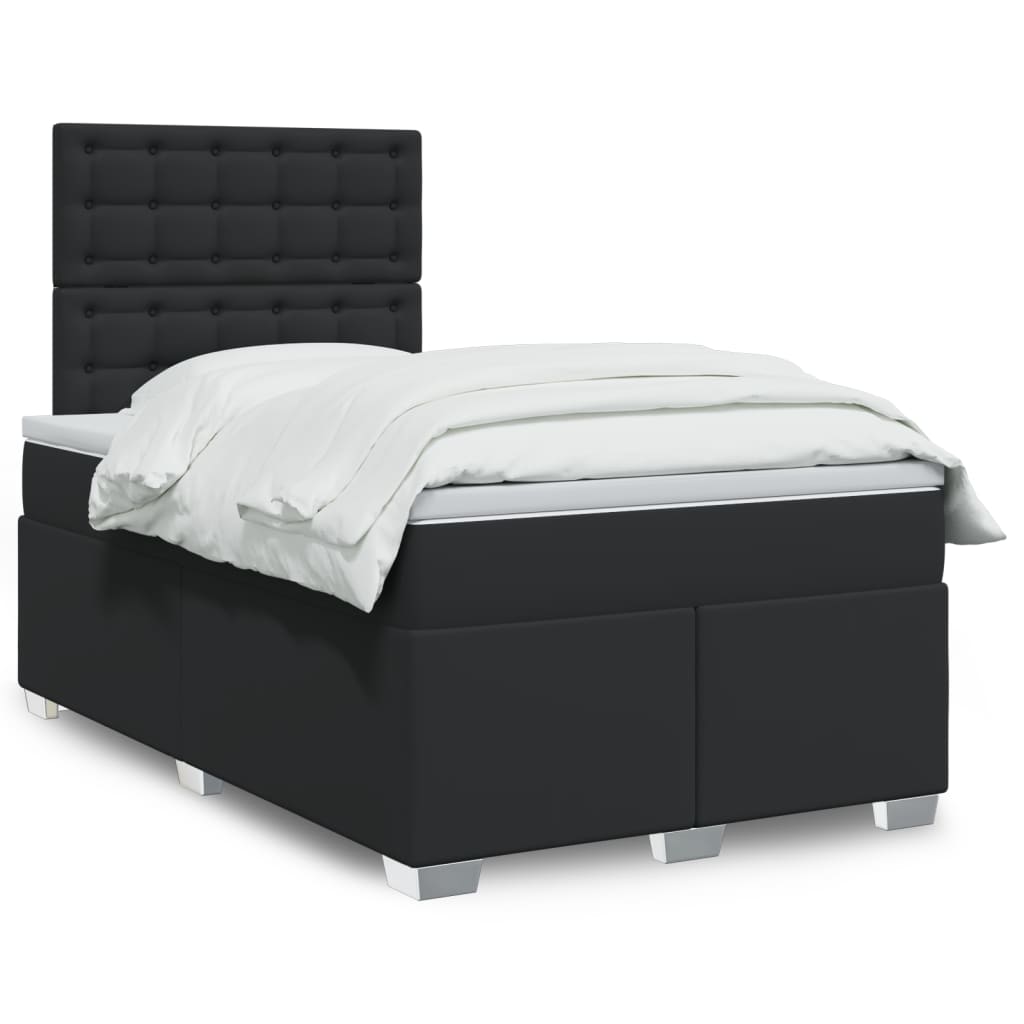 vidaXL Κρεβάτι Boxspring με Στρώμα Μαύρο 120x190εκ.από Συνθετικό Δέρμα