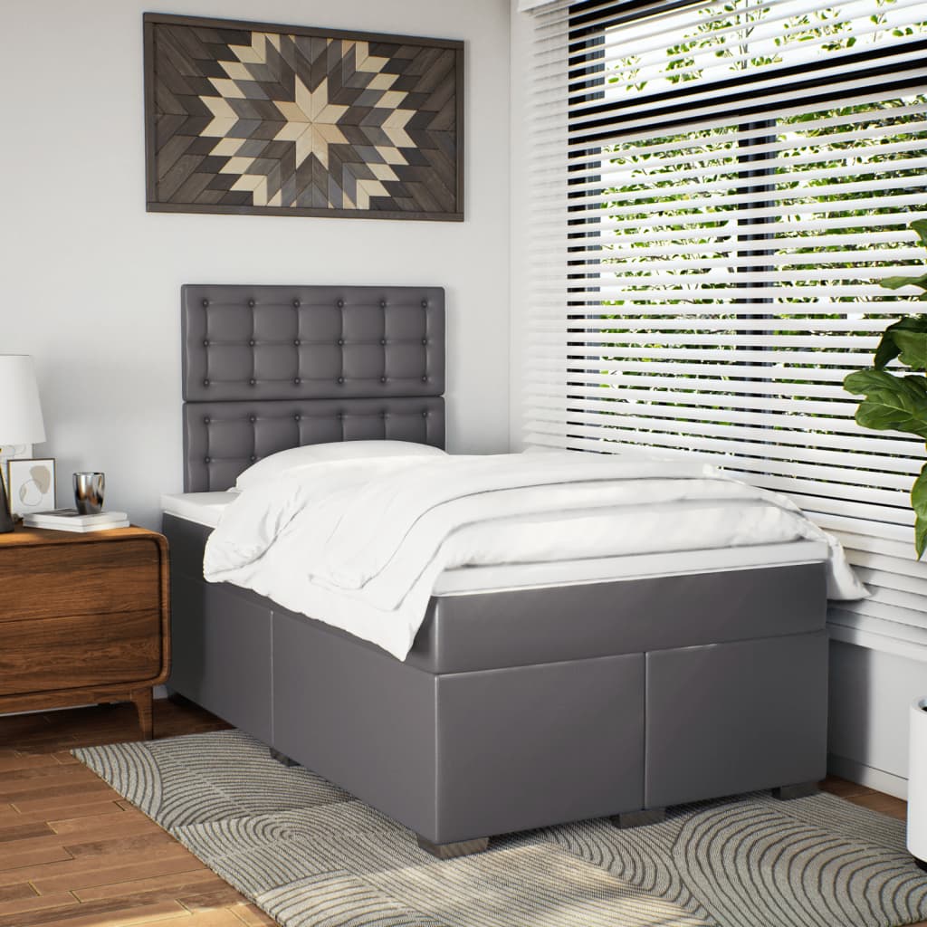 vidaXL Κρεβάτι Boxspring με Στρώμα Γκρι 120x200εκ. από Συνθετικό Δέρμα