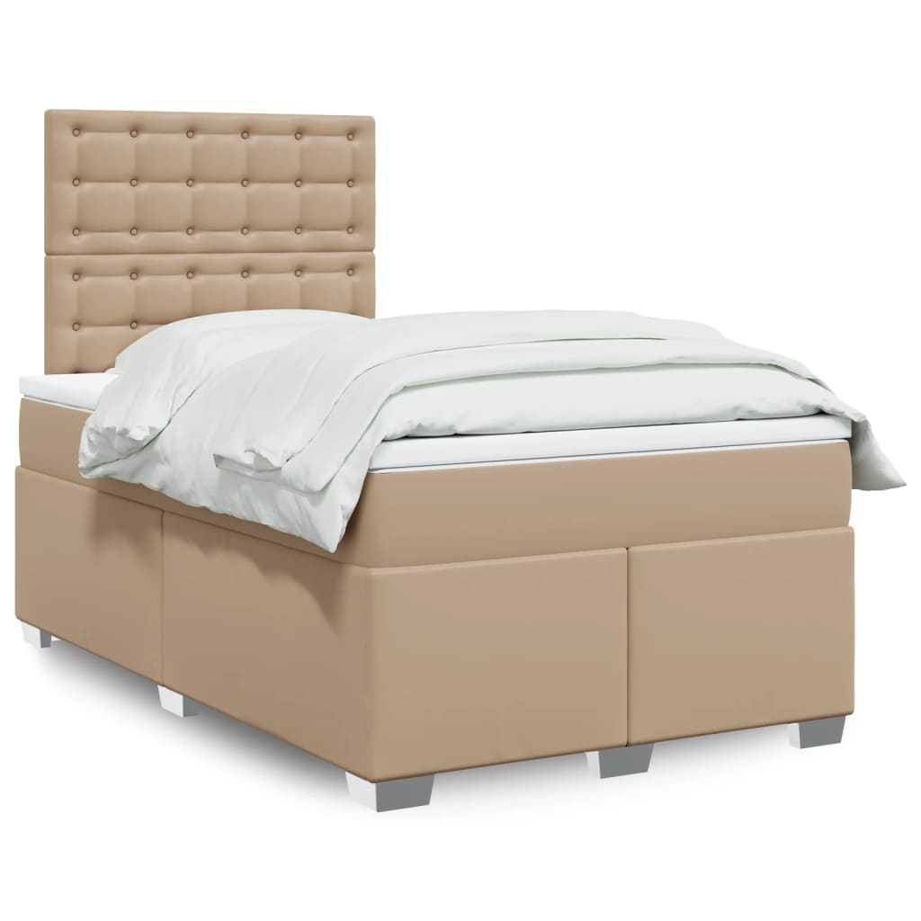 vidaXL Κρεβάτι Boxspring με Στρώμα Καπουτσίνο 120x200εκ.από Συνθ.Δέρμα