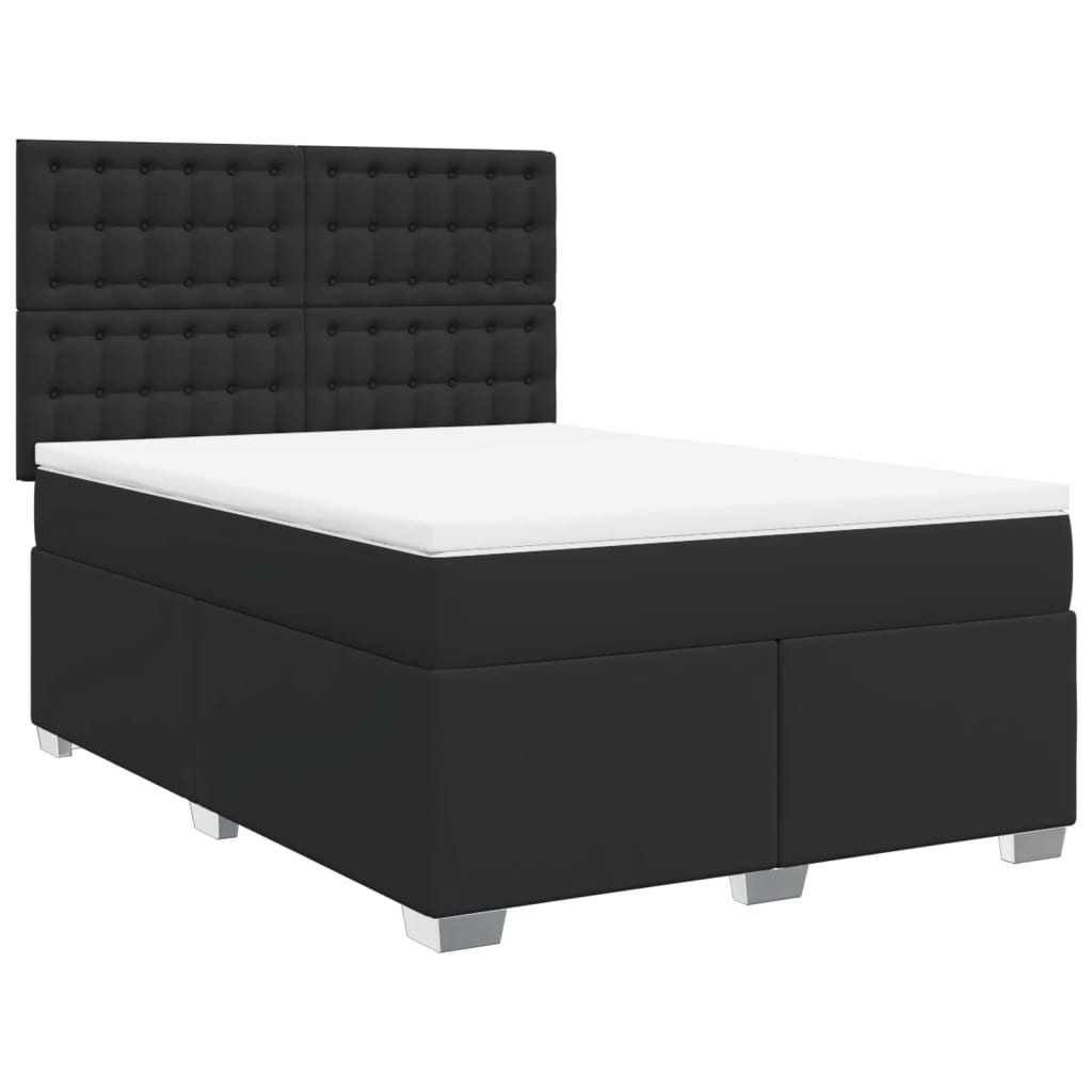 vidaXL Κρεβάτι Boxspring με Στρώμα Μαύρο 140x190εκ.από Συνθετικό Δέρμα
