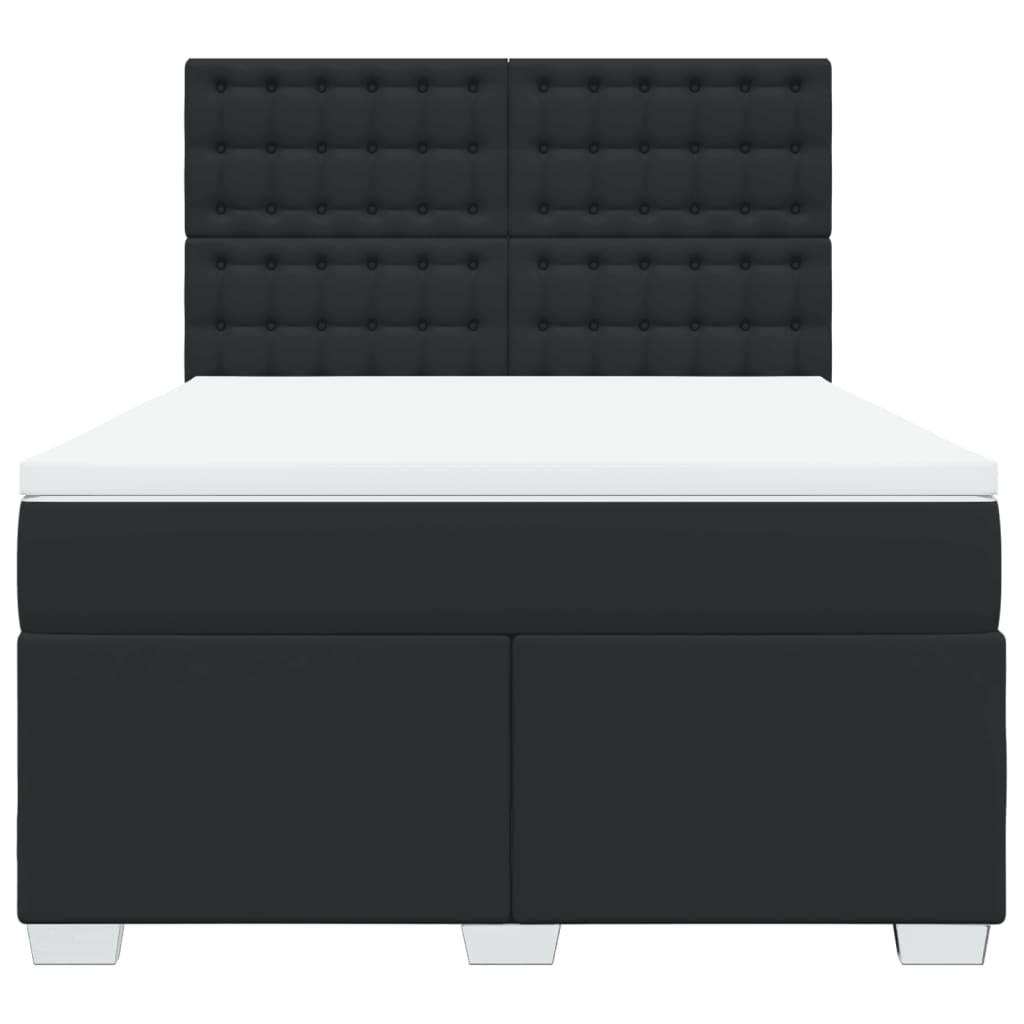 vidaXL Κρεβάτι Boxspring με Στρώμα Μαύρο 140x190εκ.από Συνθετικό Δέρμα
