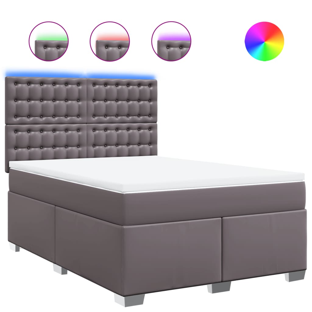 vidaXL Κρεβάτι Boxspring με Στρώμα Γκρι 140x190εκ. από Συνθετικό Δέρμα