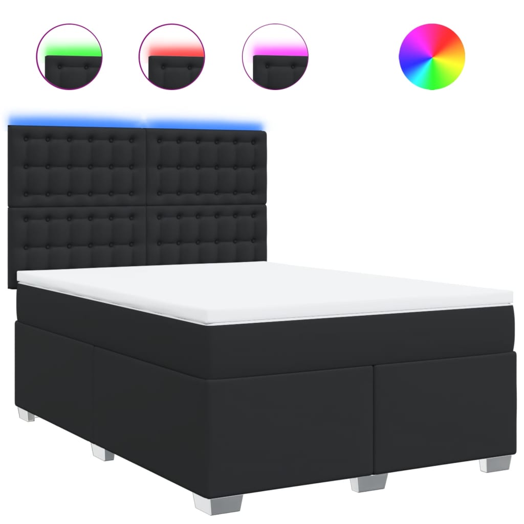 vidaXL Κρεβάτι Boxspring με Στρώμα Μαύρο 140x200εκ.από Συνθετικό Δέρμα