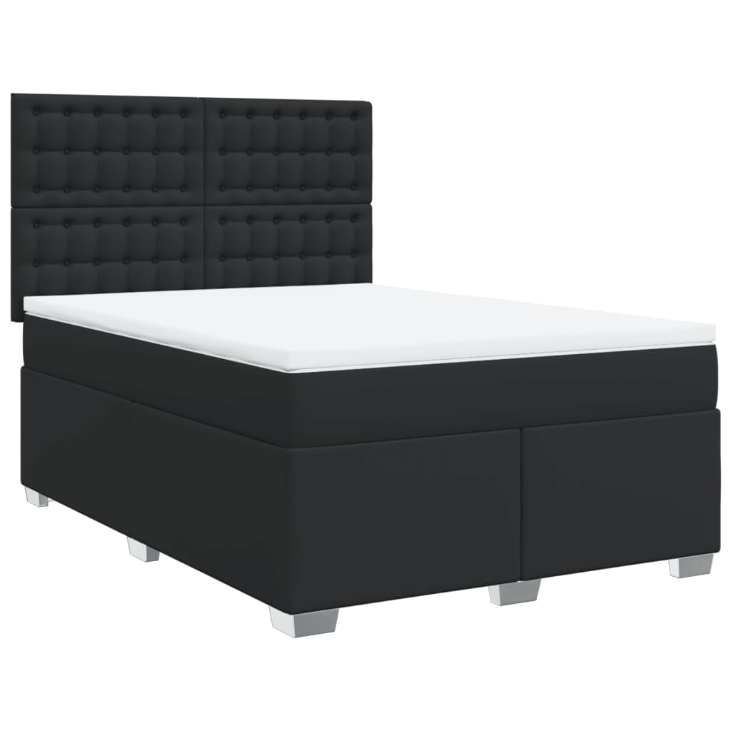 vidaXL Κρεβάτι Boxspring με Στρώμα Μαύρο 140x200εκ.από Συνθετικό Δέρμα