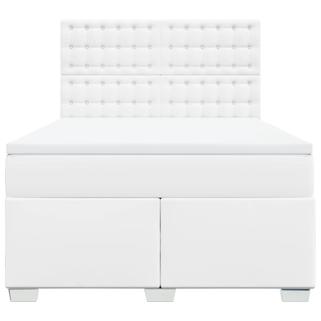 vidaXL Κρεβάτι Boxspring με Στρώμα Λευκό 140x200εκ.από Συνθετικό Δέρμα