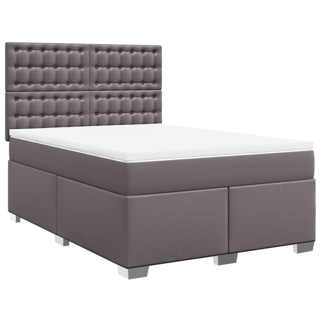 vidaXL Κρεβάτι Boxspring με Στρώμα Γκρι 140x200εκ. από Συνθετικό Δέρμα