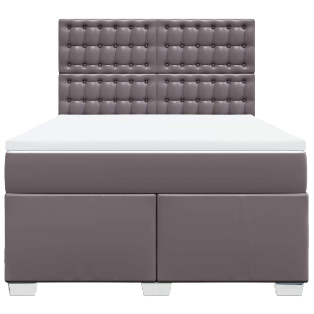 vidaXL Κρεβάτι Boxspring με Στρώμα Γκρι 140x200εκ. από Συνθετικό Δέρμα