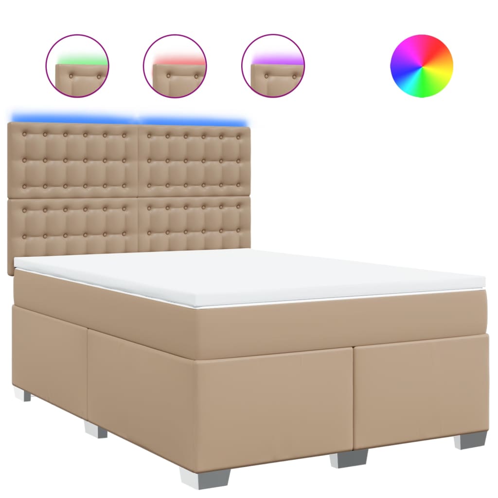 vidaXL Κρεβάτι Boxspring με Στρώμα Καπουτσίνο 140x200εκ.από Συνθ.Δέρμα
