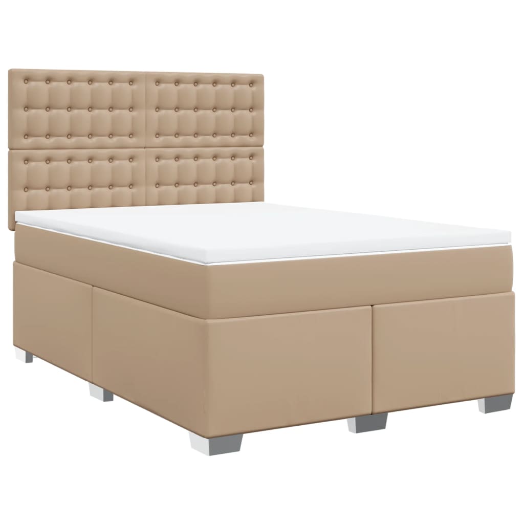 vidaXL Κρεβάτι Boxspring με Στρώμα Καπουτσίνο 140x200εκ.από Συνθ.Δέρμα