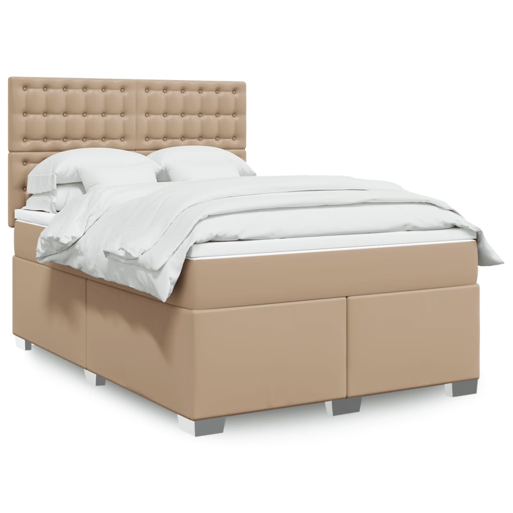 vidaXL Κρεβάτι Boxspring με Στρώμα Καπουτσίνο 140x200εκ.από Συνθ.Δέρμα