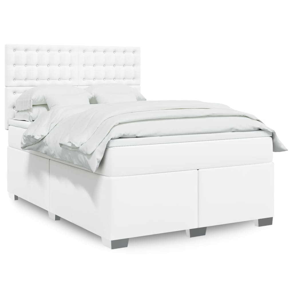 vidaXL Κρεβάτι Boxspring με Στρώμα Λευκό 160x200εκ.από Συνθετικό Δέρμα