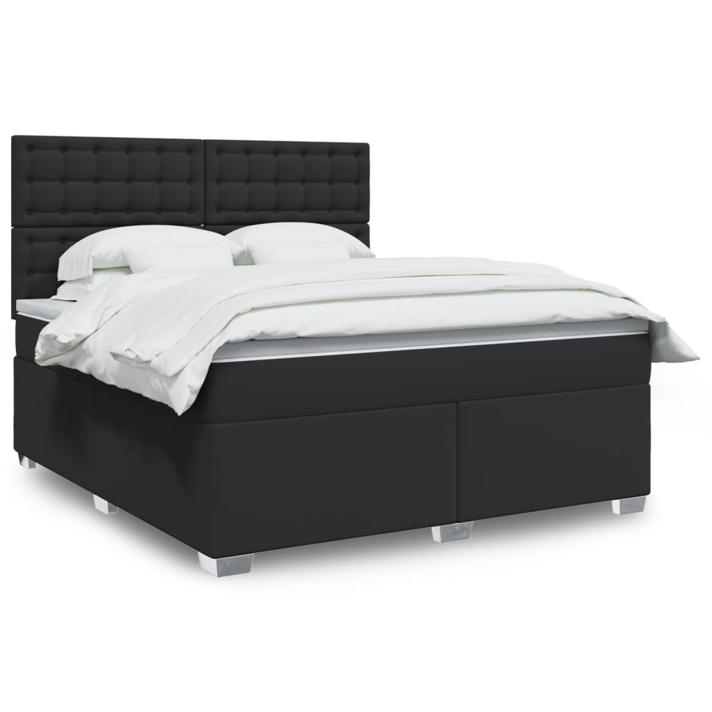vidaXL Κρεβάτι Boxspring με Στρώμα Μαύρο 180x200εκ.από Συνθετικό Δέρμα