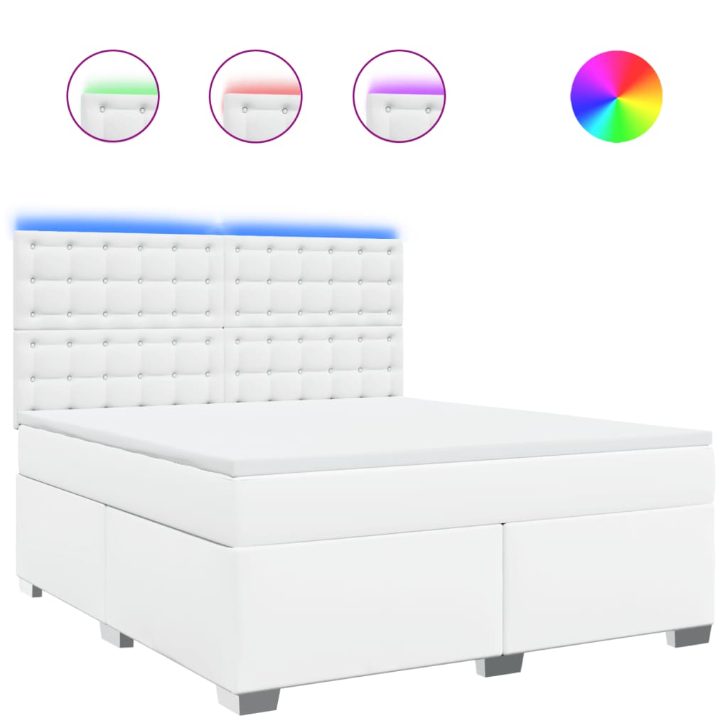 vidaXL Κρεβάτι Boxspring με Στρώμα Λευκό 180x200 εκ. Συνθετικό Δέρμα