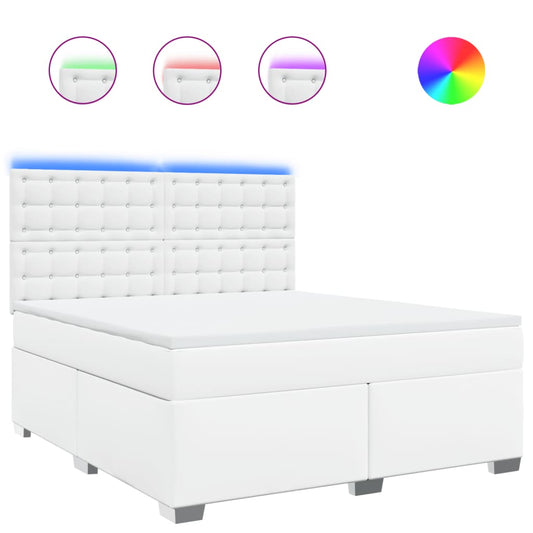 vidaXL Κρεβάτι Boxspring με Στρώμα Λευκό 180x200 εκ. Συνθετικό Δέρμα