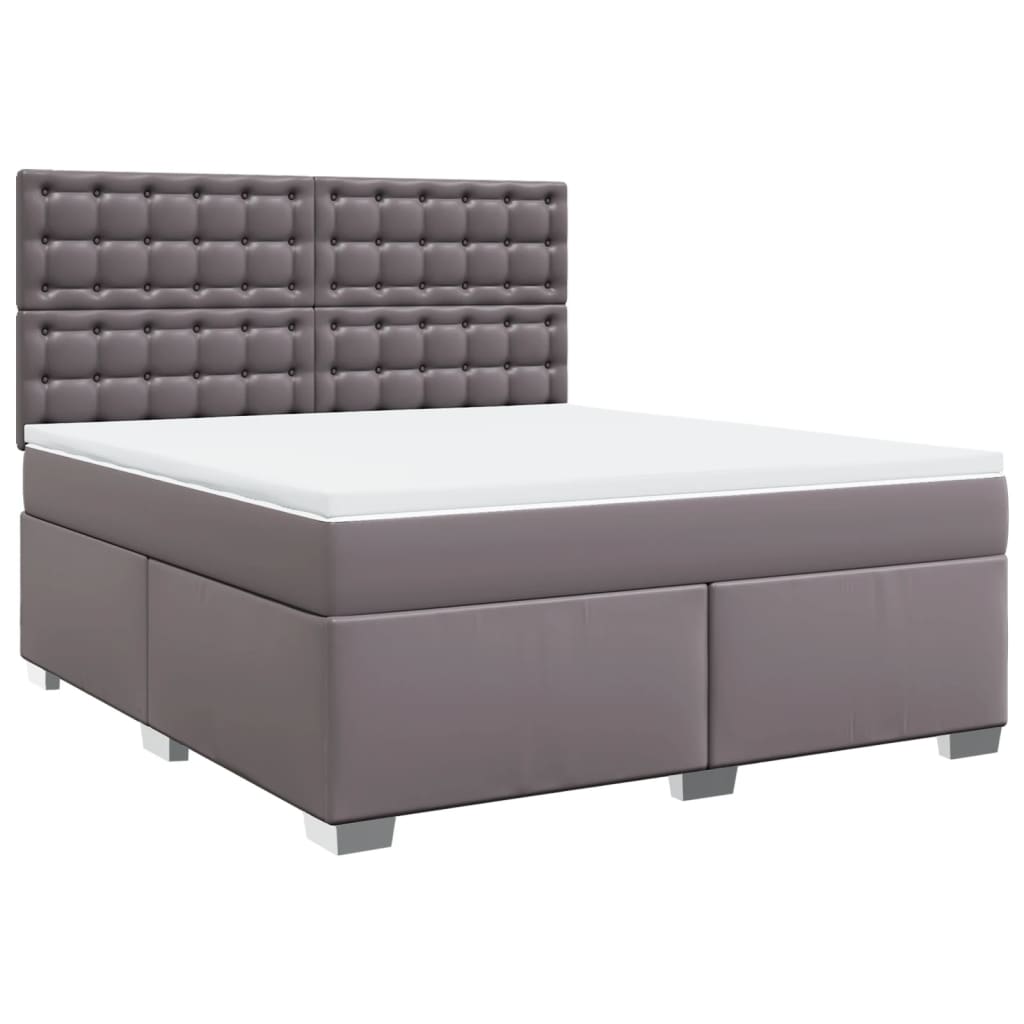 vidaXL Κρεβάτι Boxspring με Στρώμα Γκρι 180x200 εκ. Συνθετικό Δέρμα