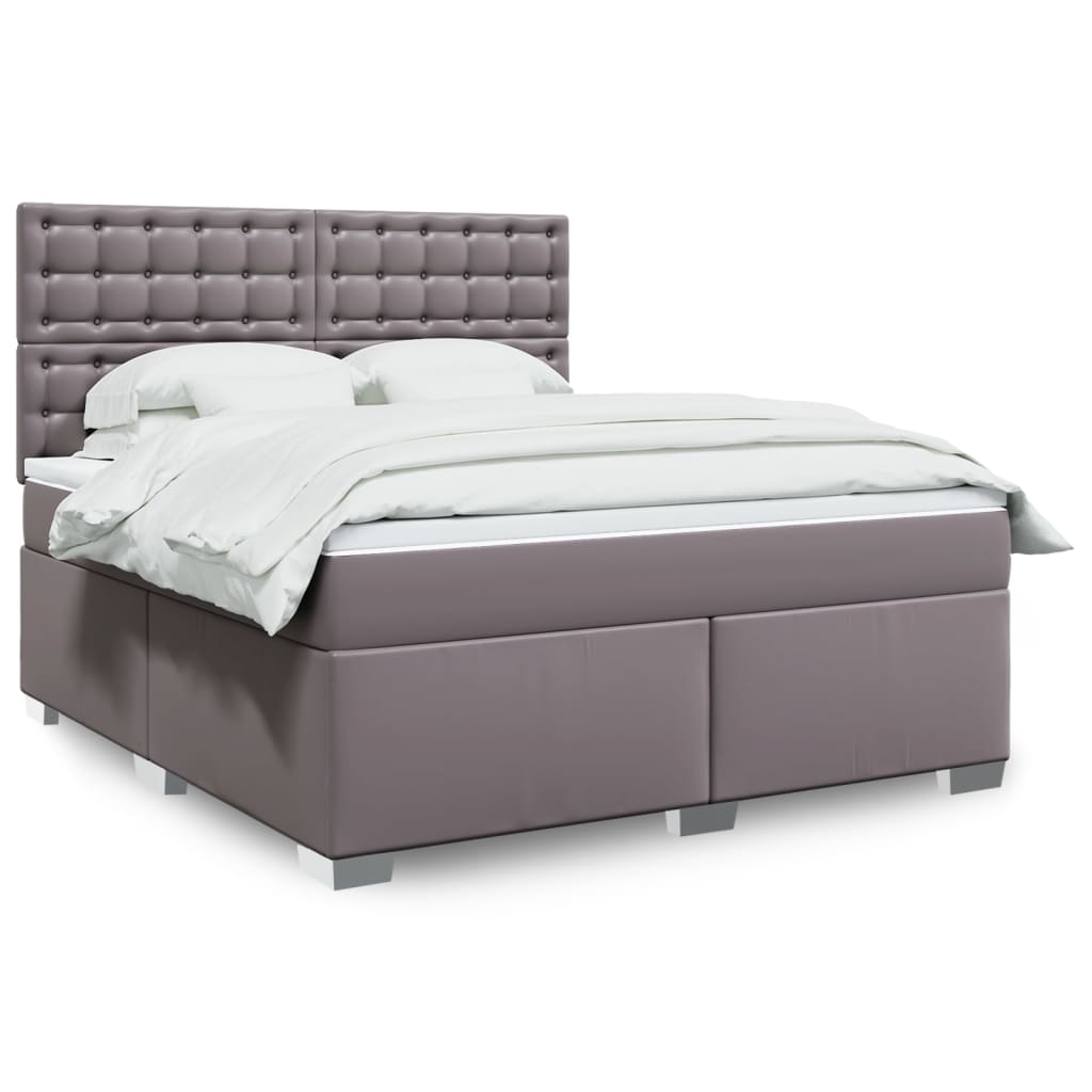 vidaXL Κρεβάτι Boxspring με Στρώμα Γκρι 180x200 εκ. Συνθετικό Δέρμα