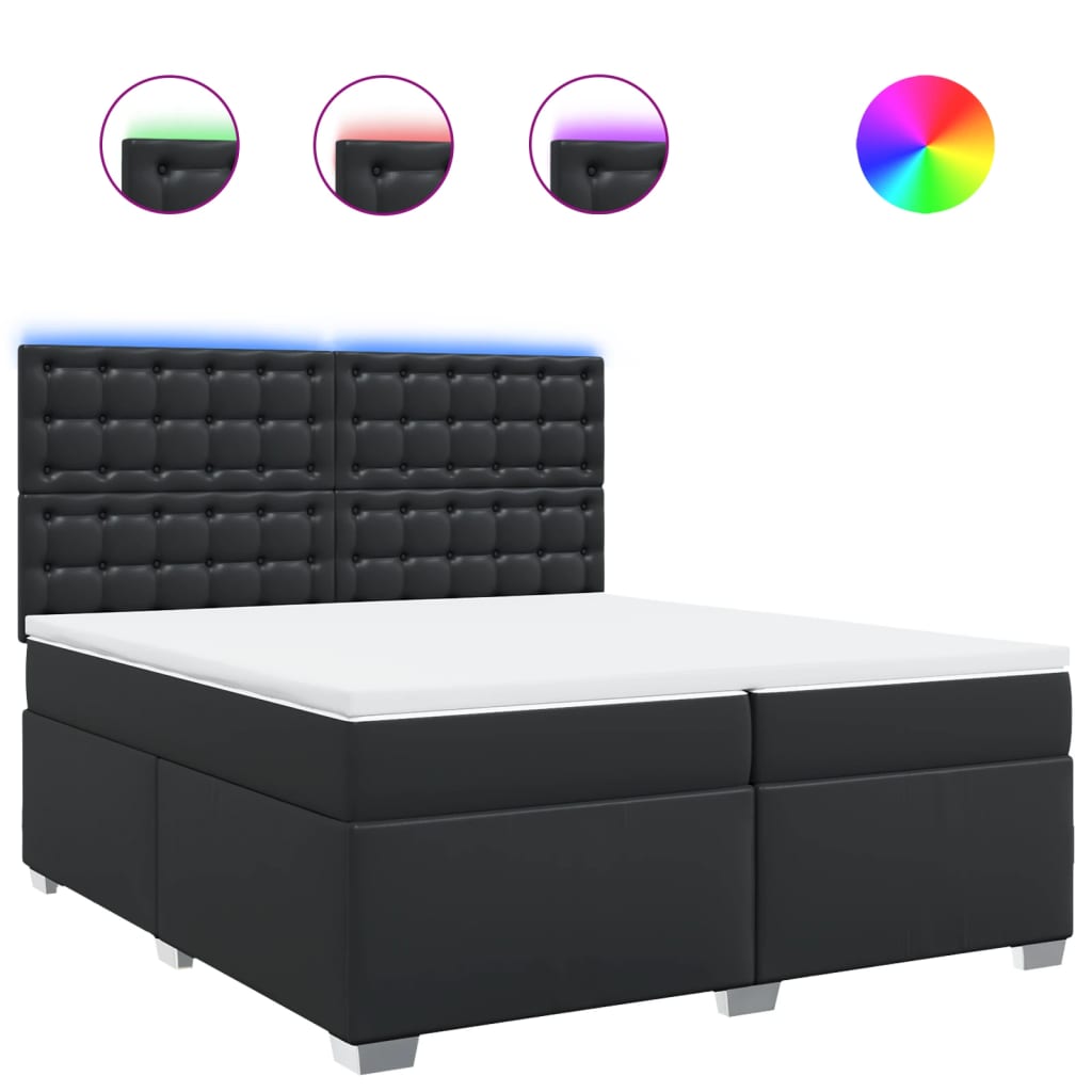vidaXL Κρεβάτι Boxspring με Στρώμα Μαύρο 200x200 εκ. Συνθετικό Δέρμα