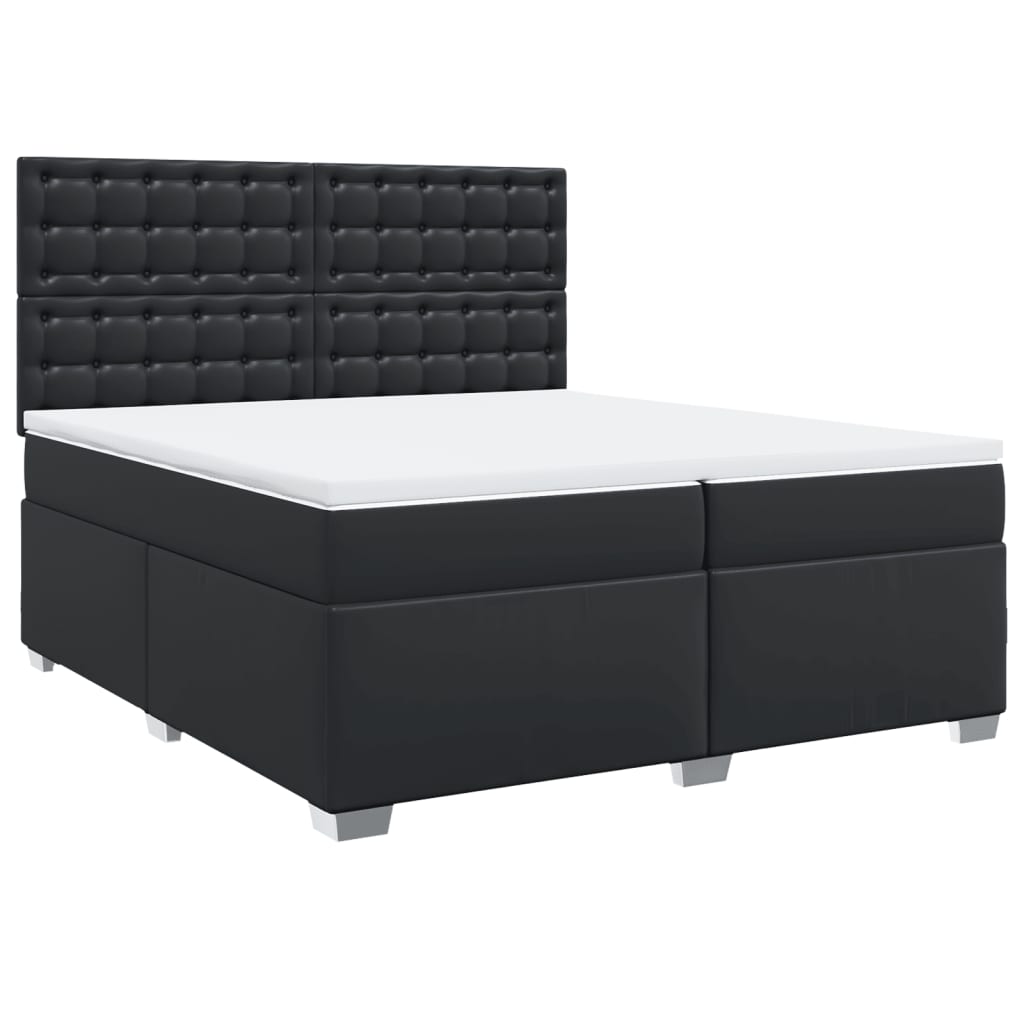 vidaXL Κρεβάτι Boxspring με Στρώμα Μαύρο 200x200 εκ. Συνθετικό Δέρμα