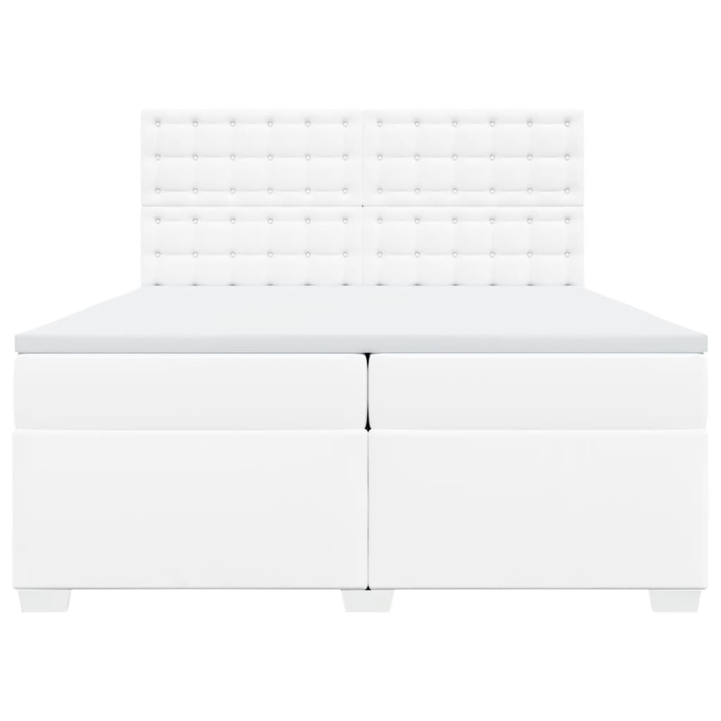 vidaXL Κρεβάτι Boxspring με Στρώμα Λευκό 200x200 εκ. Συνθετικό Δέρμα