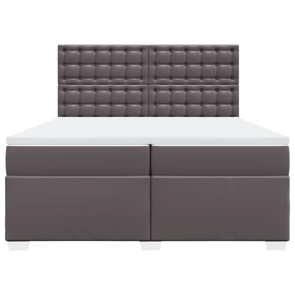 vidaXL Κρεβάτι Boxspring με Στρώμα Γκρι 200x200 εκ. Συνθετικό Δέρμα