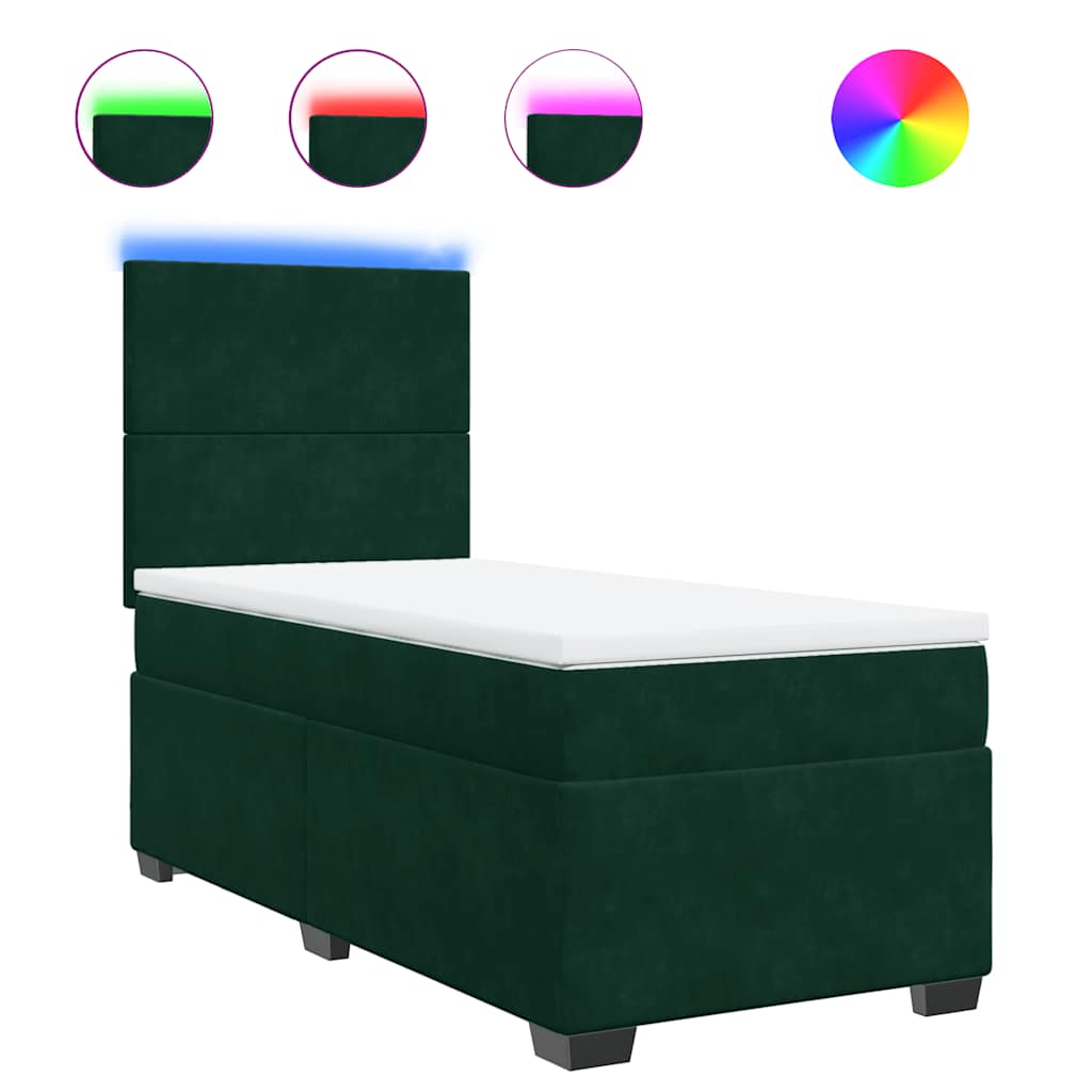 vidaXL Κρεβάτι Boxspring με Στρώμα Σκούρο Πράσινο 80x200 εκ. Βελούδινο
