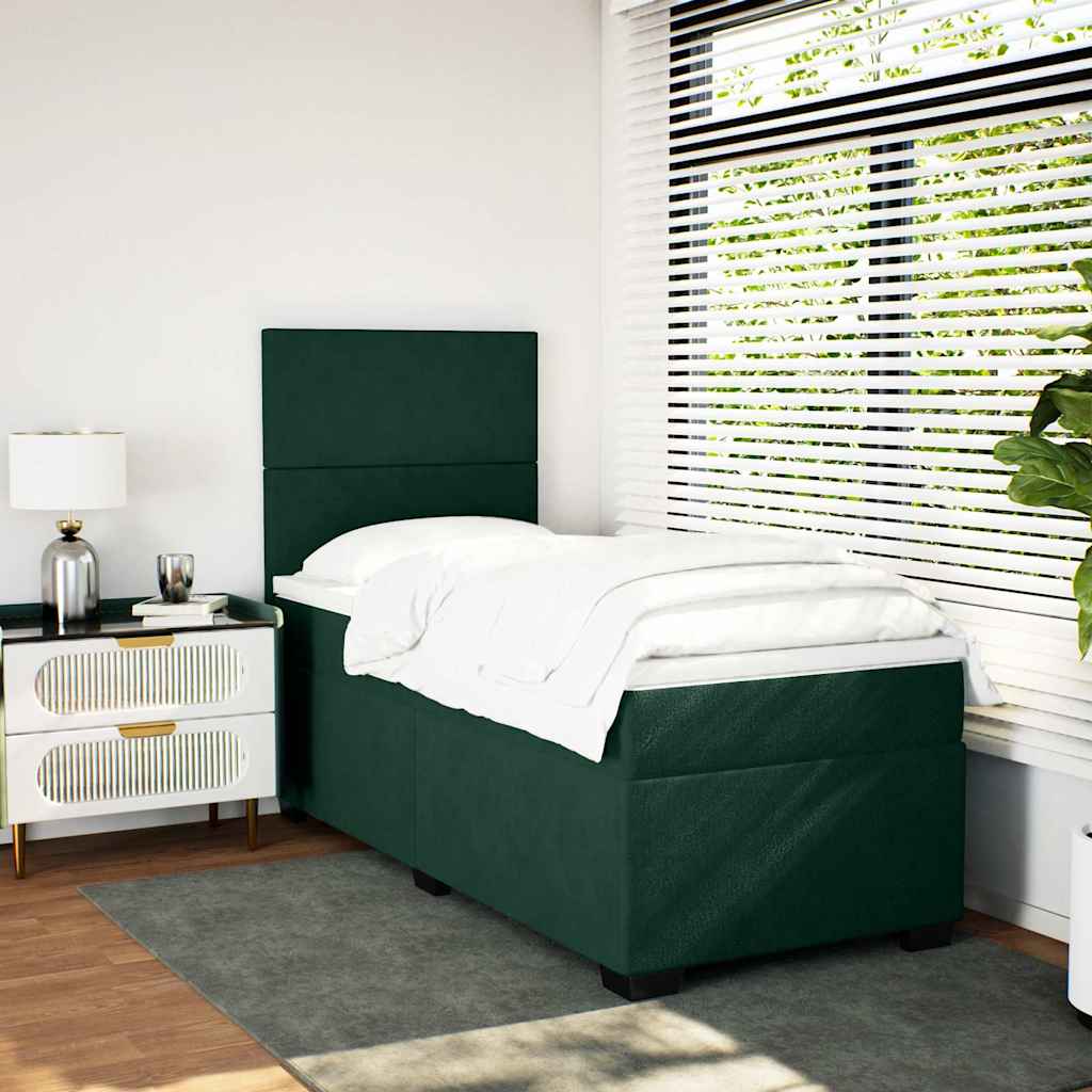 vidaXL Κρεβάτι Boxspring με Στρώμα Σκούρο Πράσινο 80x200 εκ. Βελούδινο