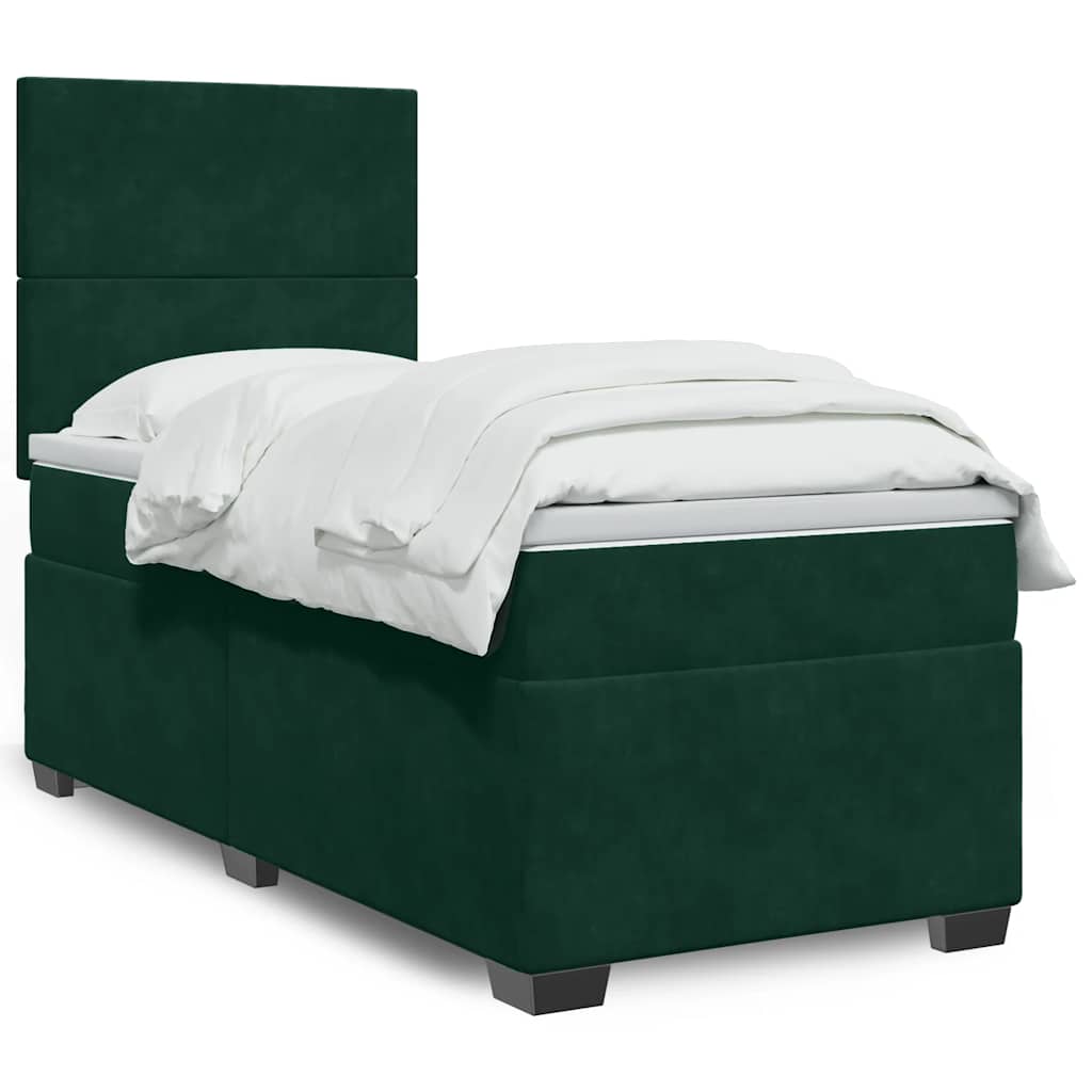 vidaXL Κρεβάτι Boxspring με Στρώμα Σκούρο Πράσινο 80x200 εκ. Βελούδινο