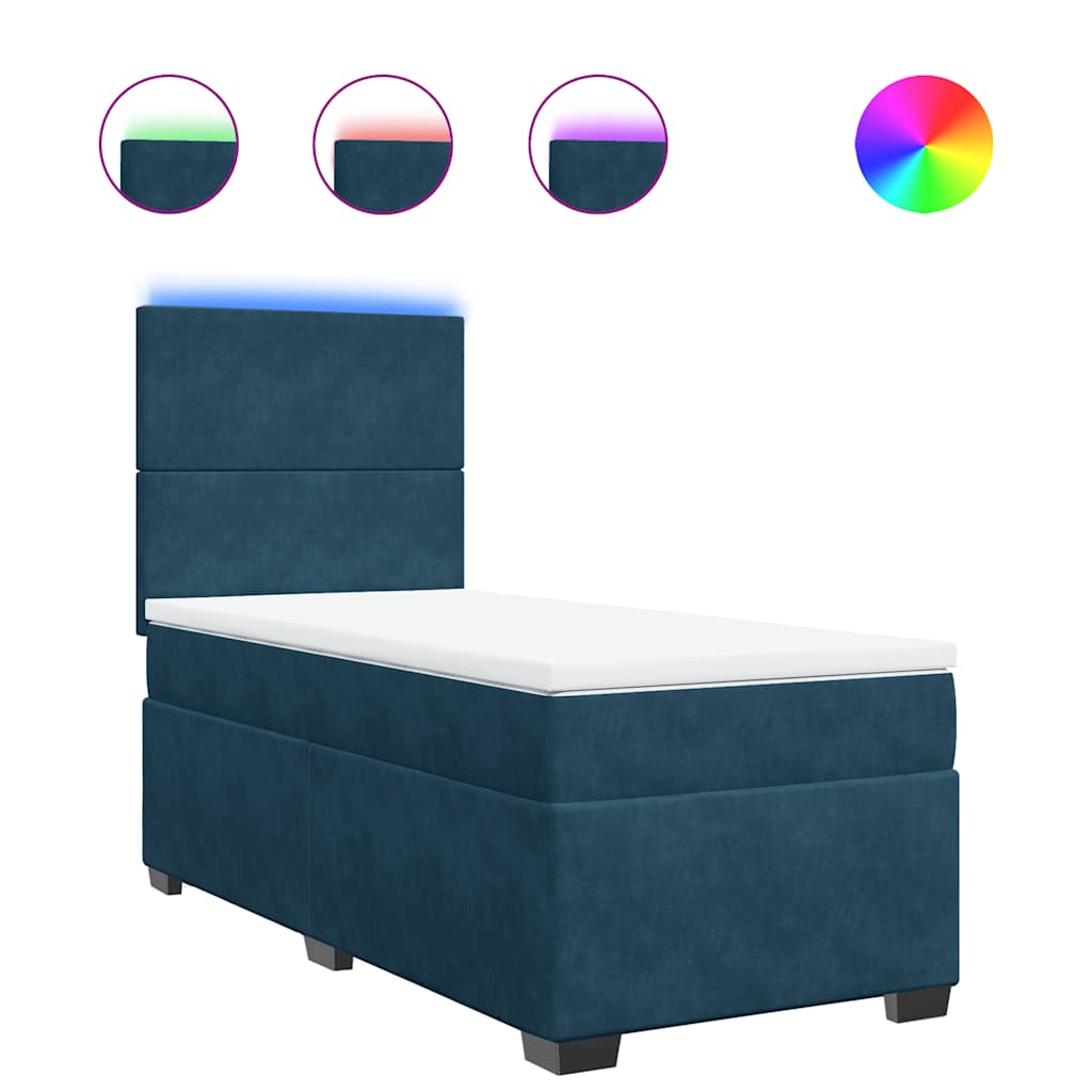 vidaXL Κρεβάτι Boxspring με Στρώμα Μπλε 80 x 200 εκ. Βελούδινο