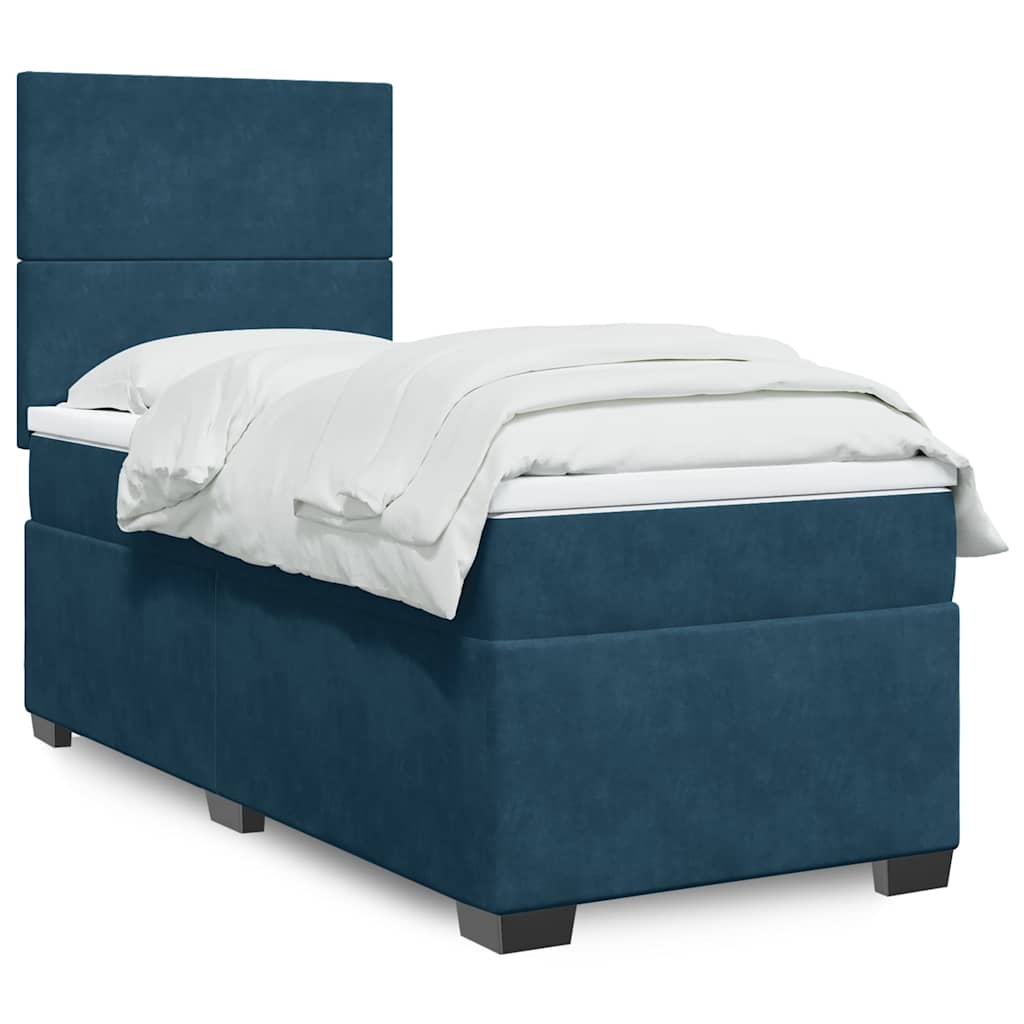 vidaXL Κρεβάτι Boxspring με Στρώμα Μπλε 80 x 200 εκ. Βελούδινο