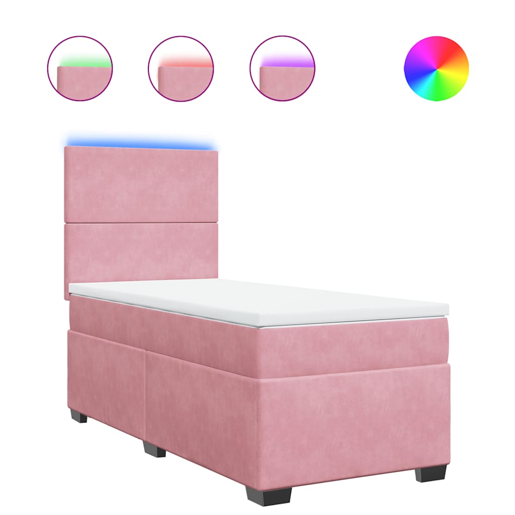 vidaXL Κρεβάτι Boxspring με Στρώμα Ροζ 80 x 200 εκ. Βελούδινο