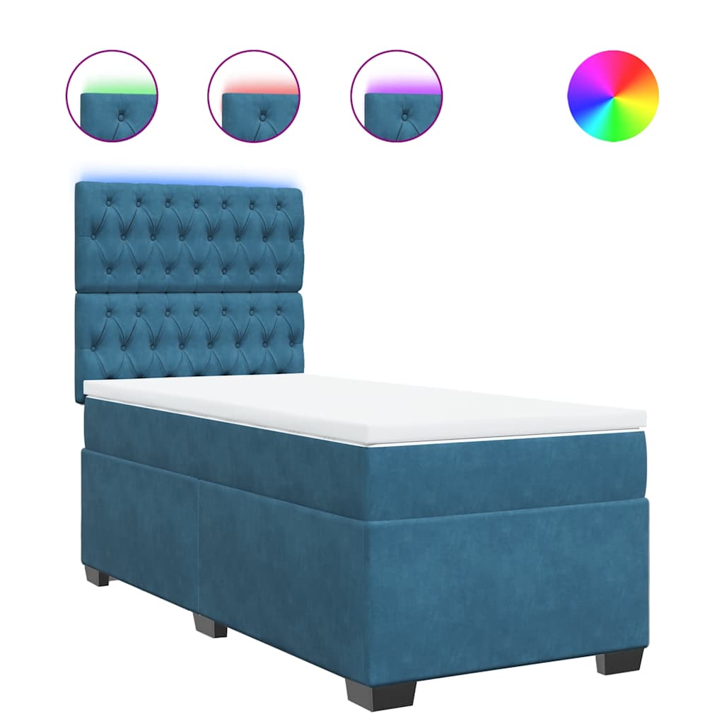 vidaXL Κρεβάτι Boxspring με Στρώμα Μπλε 80 x 200 εκ. Βελούδινο