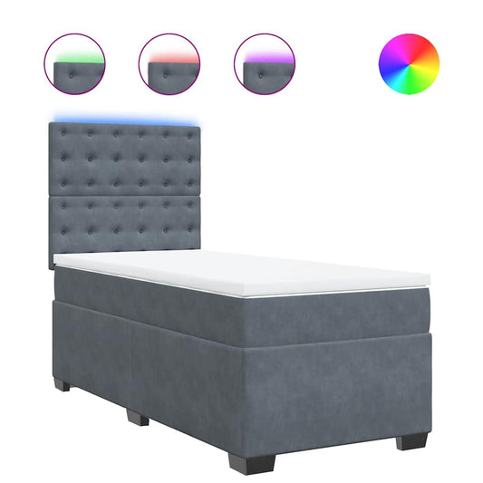 vidaXL Κρεβάτι Boxspring με Στρώμα Σκούρο Γκρι 80x200 εκ. Βελούδινο