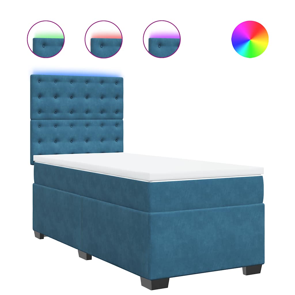 vidaXL Κρεβάτι Boxspring με Στρώμα Μπλε 80 x 200 εκ. Βελούδινο