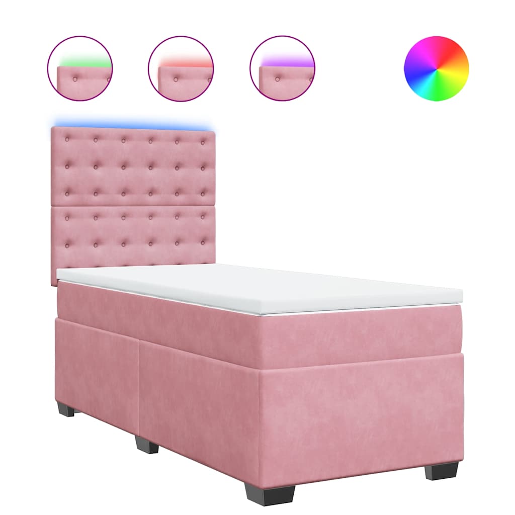 vidaXL Κρεβάτι Boxspring με Στρώμα Ροζ 80 x 200 εκ. Βελούδινο