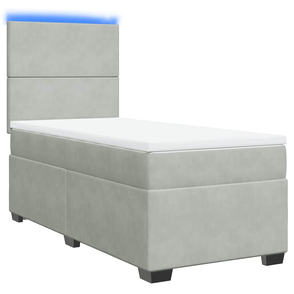 vidaXL Κρεβάτι Boxspring με Στρώμα Ανοιχτό Γκρι 90x190 εκ. Βελούδινο
