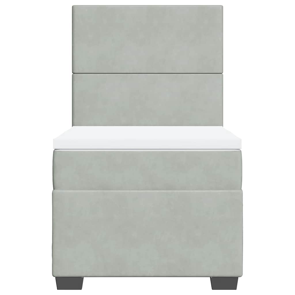 vidaXL Κρεβάτι Boxspring με Στρώμα Ανοιχτό Γκρι 90x190 εκ. Βελούδινο