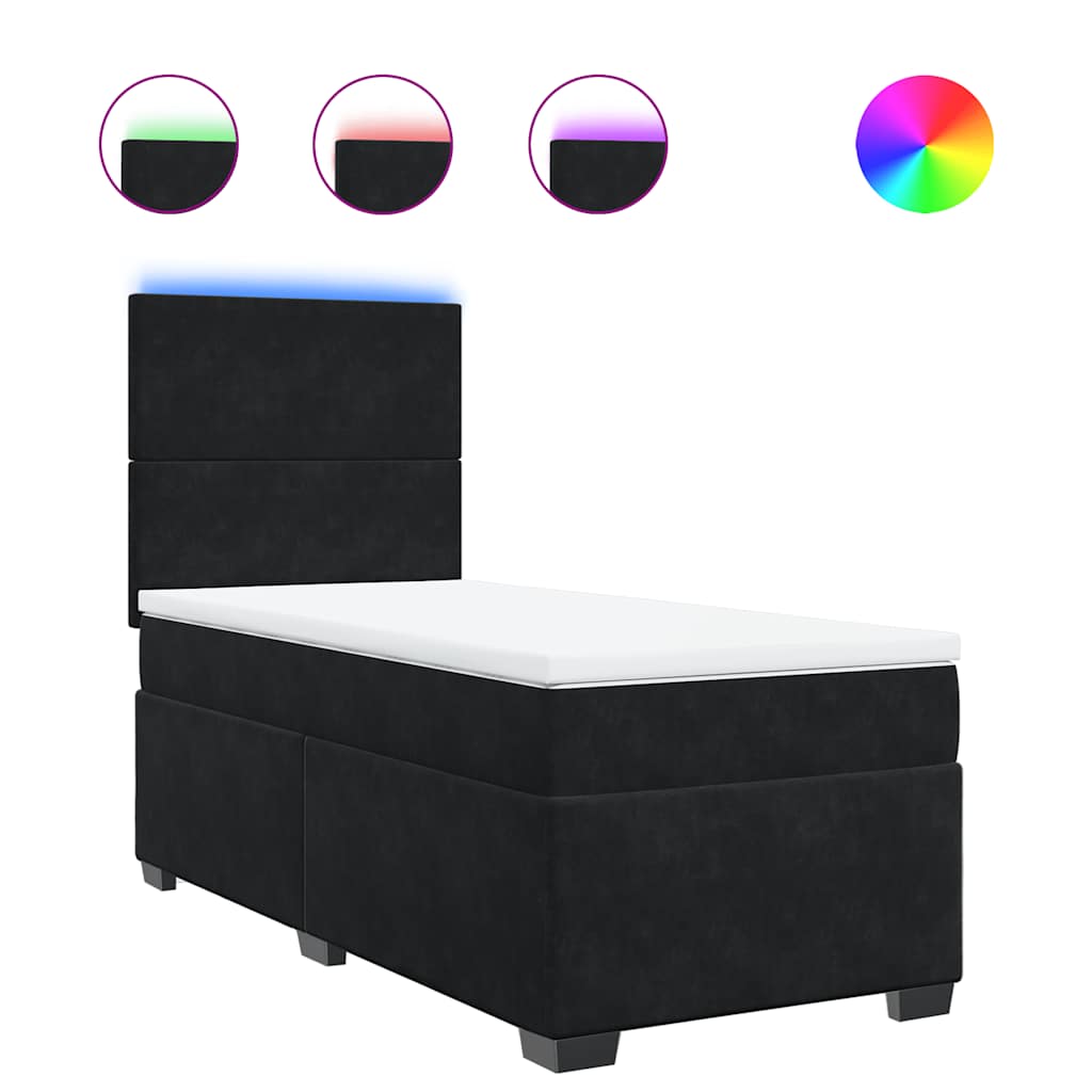 vidaXL Κρεβάτι Boxspring με Στρώμα Μαύρο 90x190 εκ. Βελούδινο