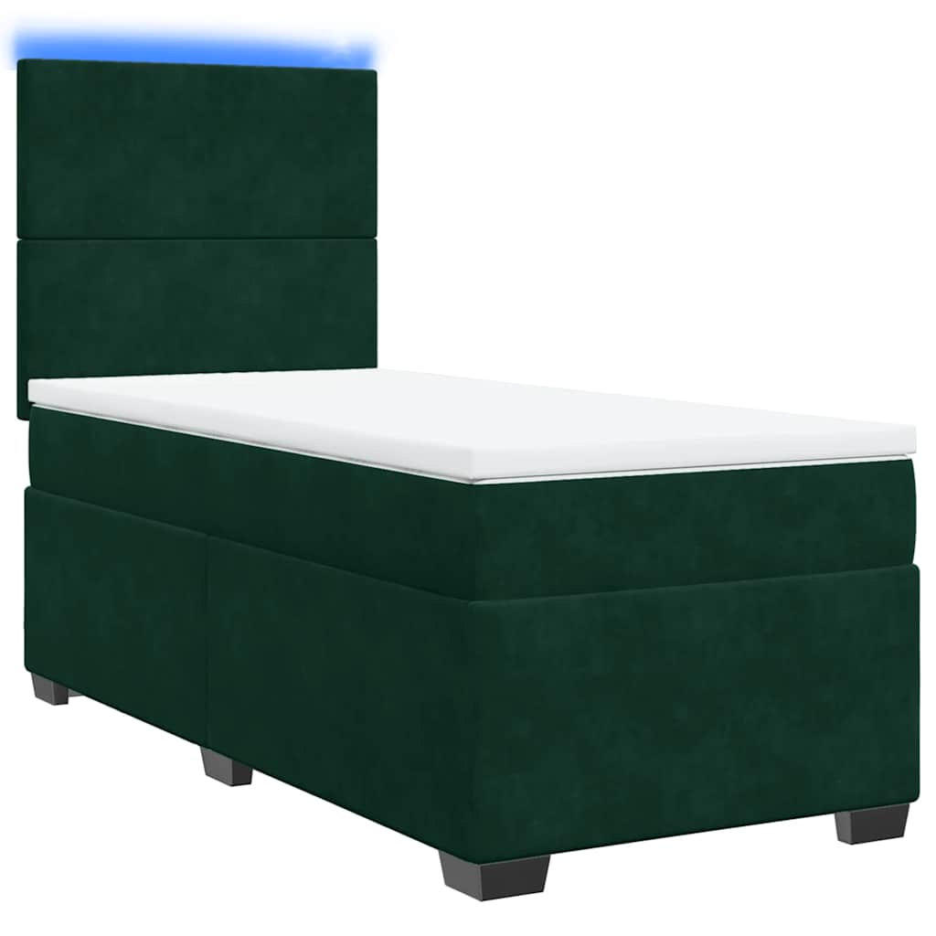 vidaXL Κρεβάτι Boxspring με Στρώμα Σκούρο Πράσινο 90x190 εκ. Βελούδινο