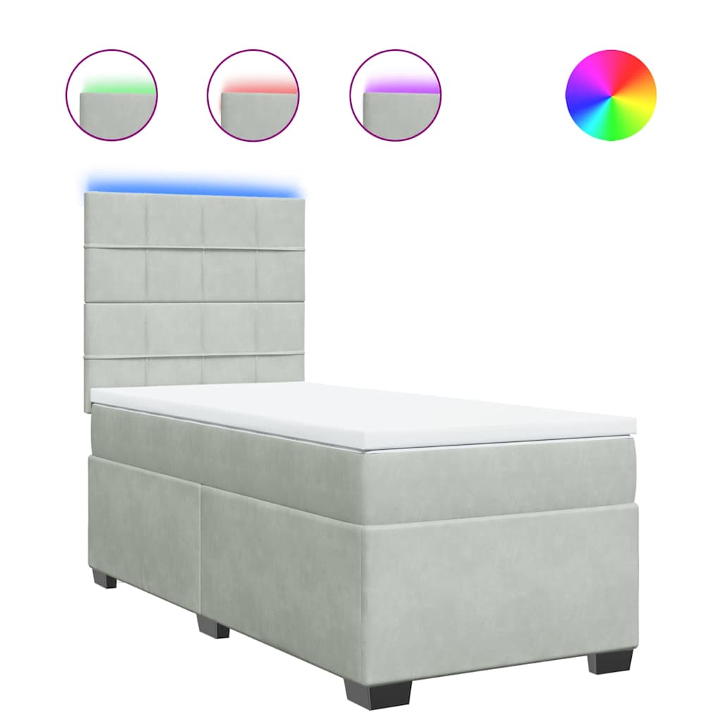 vidaXL Κρεβάτι Boxspring με Στρώμα Ανοιχτό Γκρι 90x190 εκ. Βελούδινο