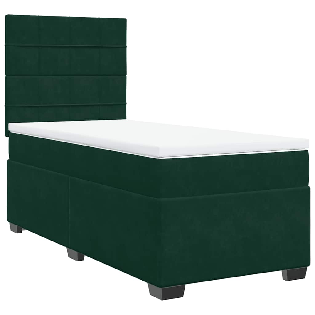 vidaXL Κρεβάτι Boxspring με Στρώμα Σκούρο Πράσινο 90x190 εκ. Βελούδινο