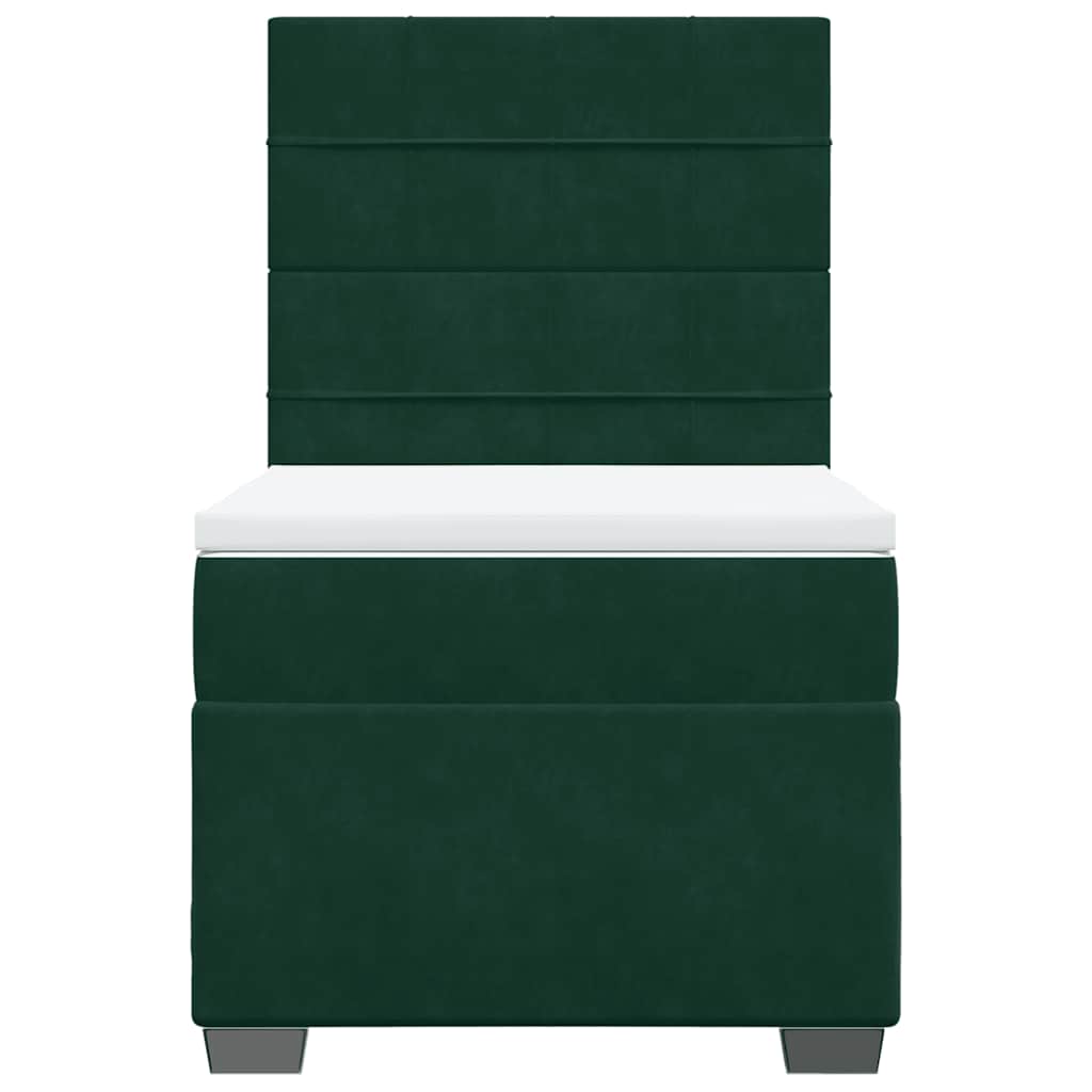 vidaXL Κρεβάτι Boxspring με Στρώμα Σκούρο Πράσινο 90x190 εκ. Βελούδινο