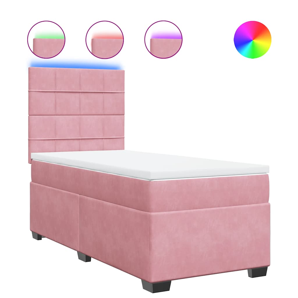 vidaXL Κρεβάτι Boxspring με Στρώμα Ροζ 90x190 εκ. Βελούδινο