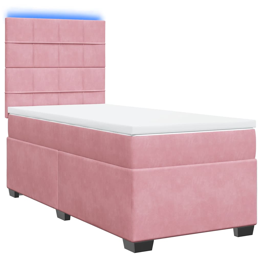 vidaXL Κρεβάτι Boxspring με Στρώμα Ροζ 90x190 εκ. Βελούδινο
