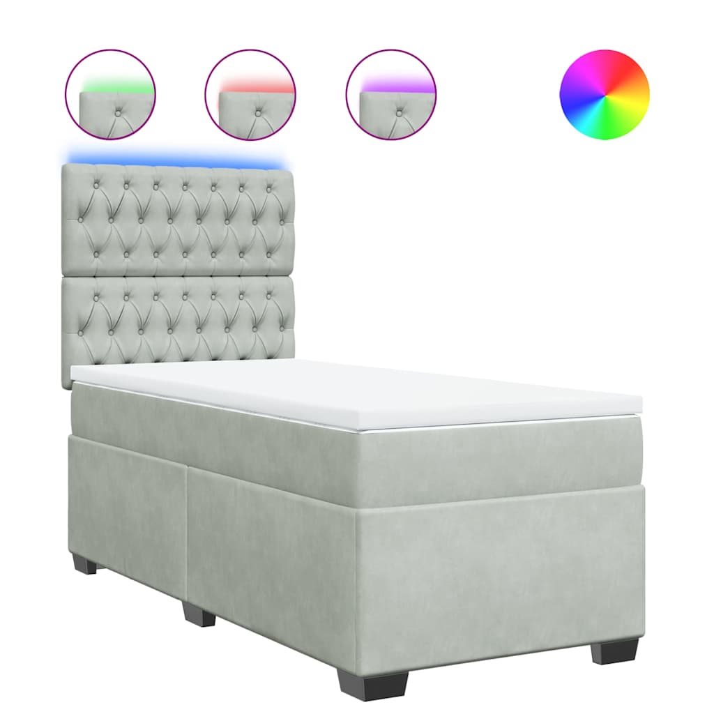 vidaXL Κρεβάτι Boxspring με Στρώμα Ανοιχτό Γκρι 90x190 εκ. Βελούδινο