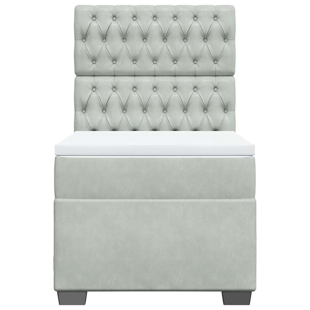 vidaXL Κρεβάτι Boxspring με Στρώμα Ανοιχτό Γκρι 90x190 εκ. Βελούδινο