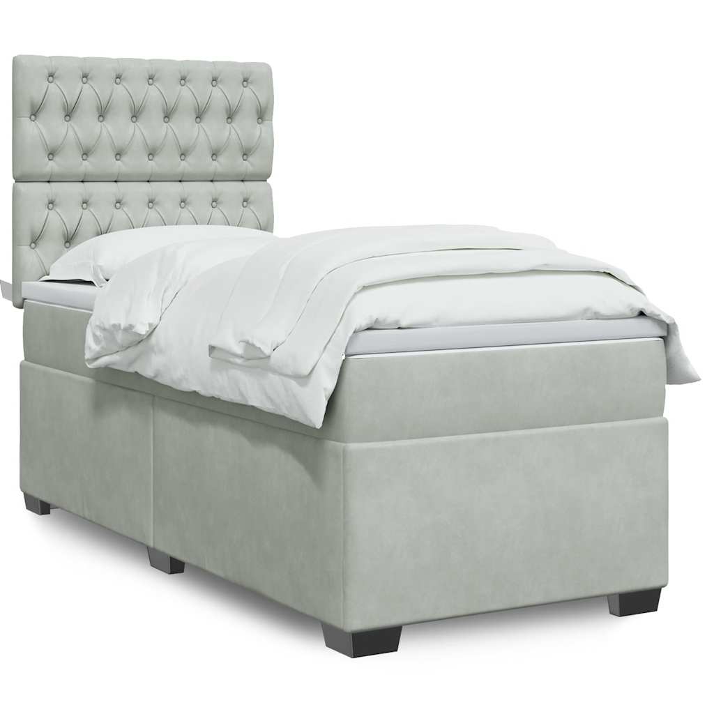 vidaXL Κρεβάτι Boxspring με Στρώμα Ανοιχτό Γκρι 90x190 εκ. Βελούδινο