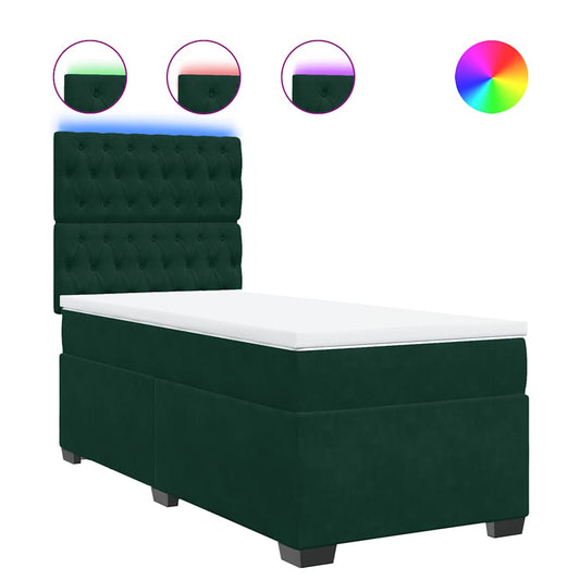 vidaXL Κρεβάτι Boxspring με Στρώμα Σκούρο Πράσινο 90x190 εκ. Βελούδινο